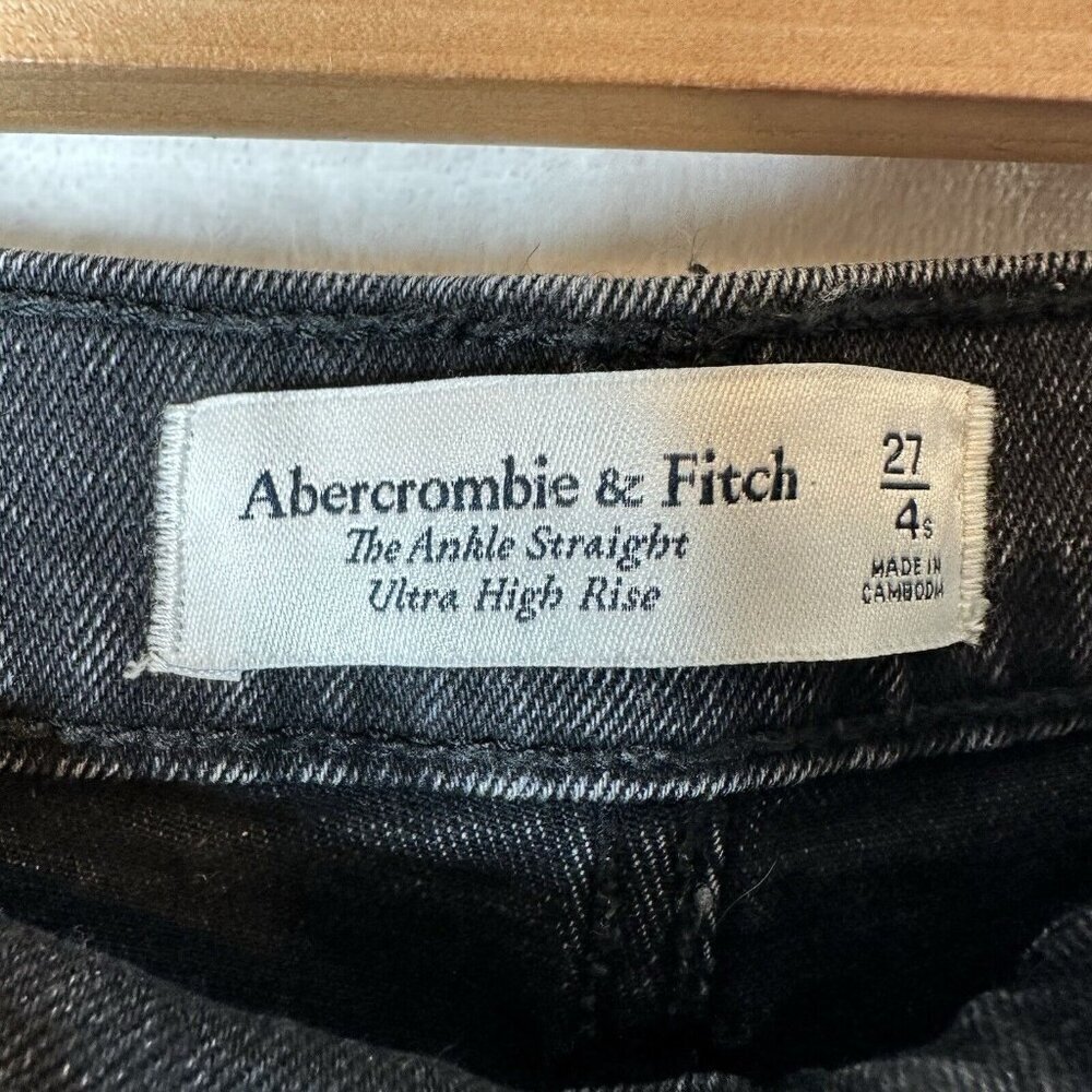 Abercrombie & Fitch Jeans 27/4S Black Ankle Straight Ultra High Rise Distressed - Picture 6 of 11